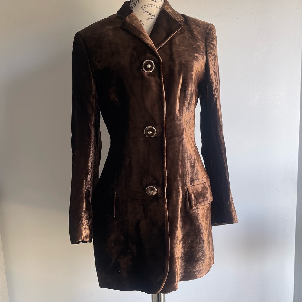 Versace Brown Crushed Velvet Blazer with Notched Lapel